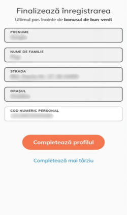 Câmpuri pentru introducerea datele personale cerute