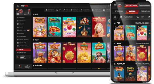 Site-ul cazinoului TopBet pe desktop și mobil